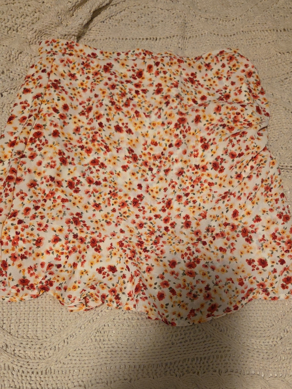 Altar'd State White Mini Skirt with Red & Yellow Floral Print
